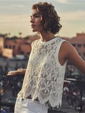 Deletta White Crochet Lace Tank Top